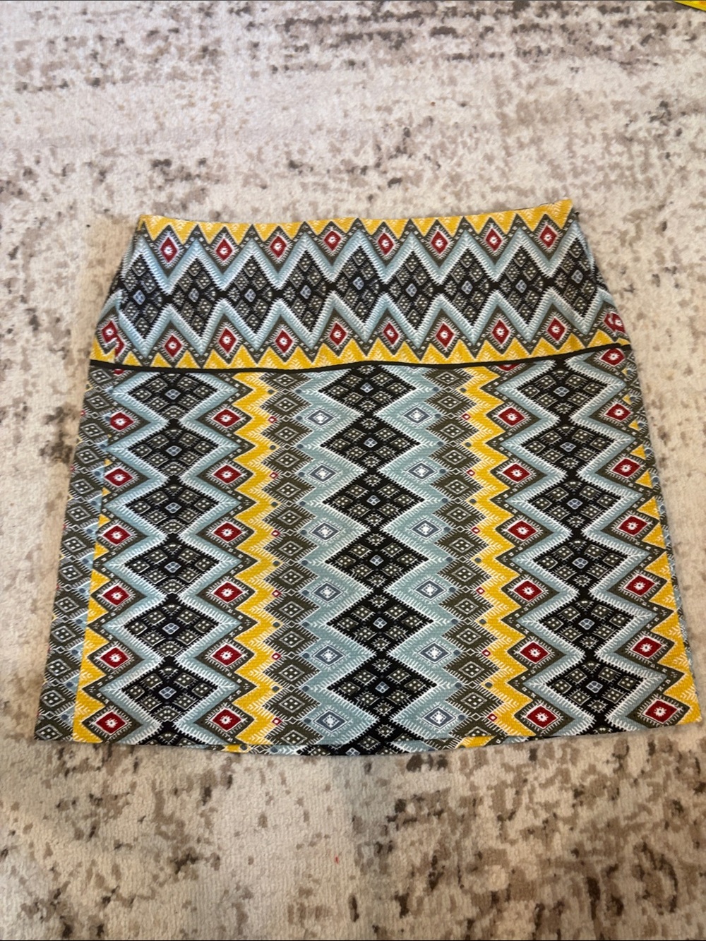LOFT Tribal Chevron Mini Skirt in Yellow, Black & Light Blue with Red Accents